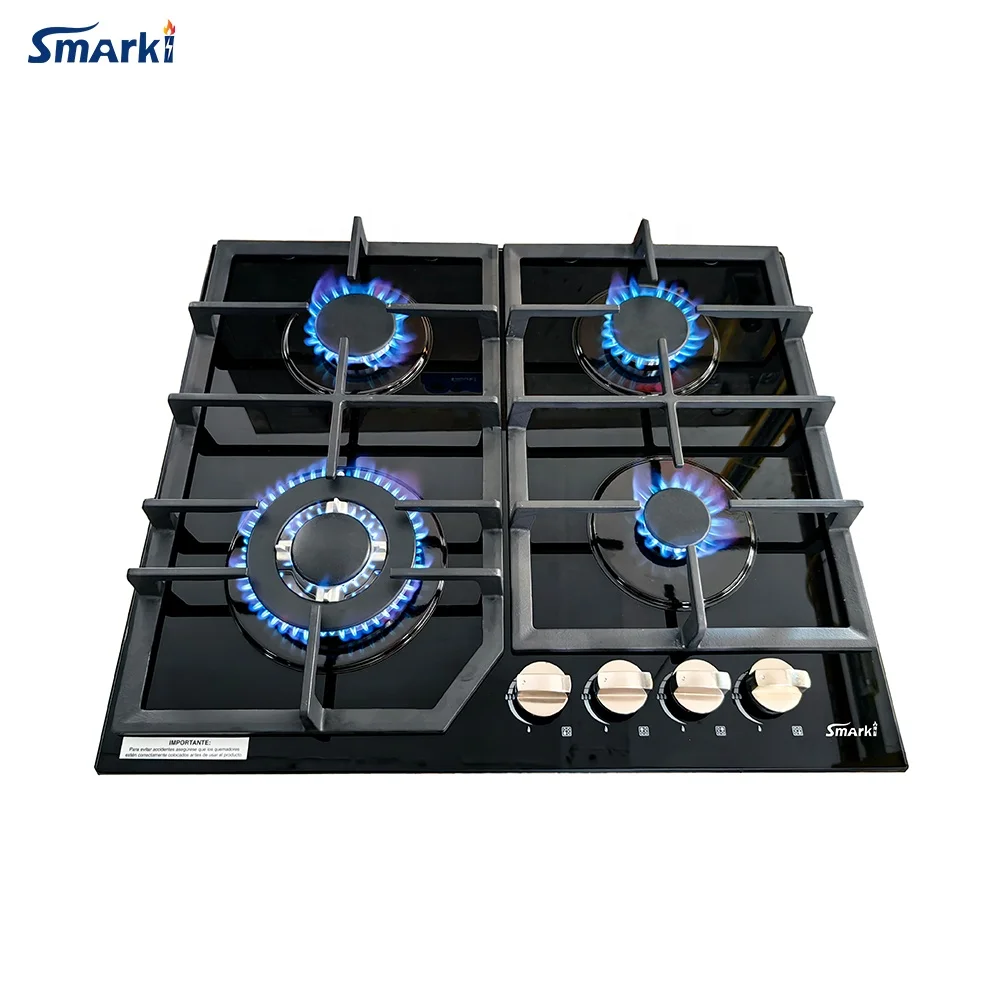 Y2024 Ceramic Glass Gas Hob 4 Burners Gas Cooktop Cast Iron Pan Support Grill Built in Gas Stove SG45914