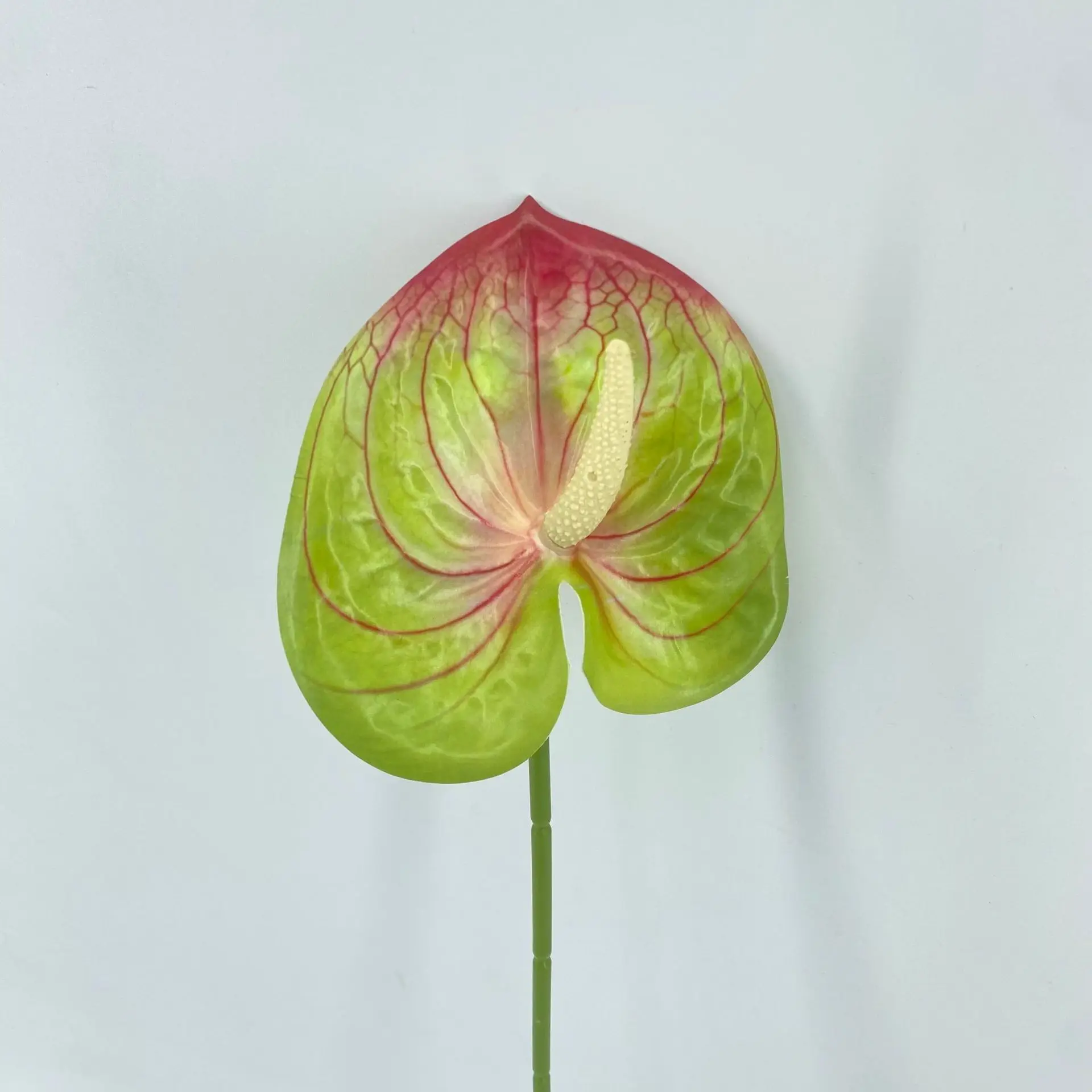EG-S171 Handmade Single Faux White Green Artificial Anthurium Flowers Real Touch Anthurium Plant Indoor Home Decoration