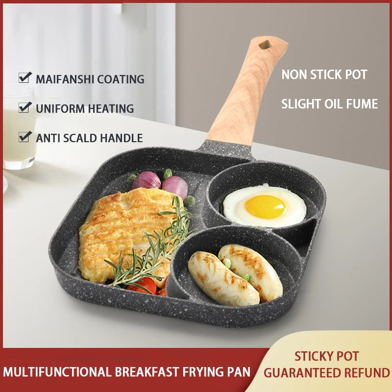 Factory Wholesale 4 Hole Egg Frying Pan Medical Stone Breakfast Saute Pan Pancake Non Stick 3 in 1Steak Pan for Frying Hambur