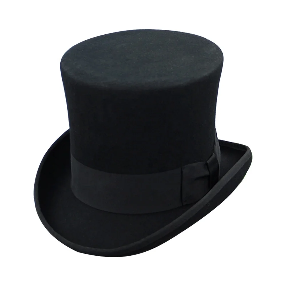 LiHua High Quality Fashion Black Custom Wool Felt Hat Ribbon Design Top Hat