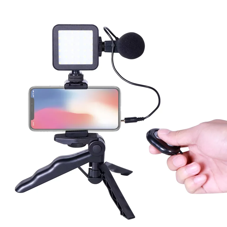 Slamoe Factory AY-49 Kit Flexible Professional Selfie Stick Mobile Phone Camera Tripod Stand with Microphone Led Light