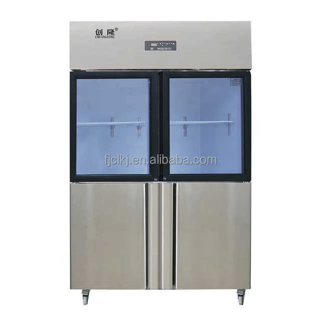 
Двойная температурная двойная компрессионная витрина четырехдверный кухонный холодильник с верхней стеклянной дверью морозильник 