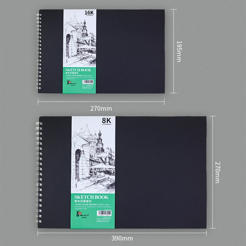 MIKAILAN 8K 16K  160g 30 sheets/book SketchBook Coarse Grain Coil Hand Sketching Book Notebook Draw Art Supplies