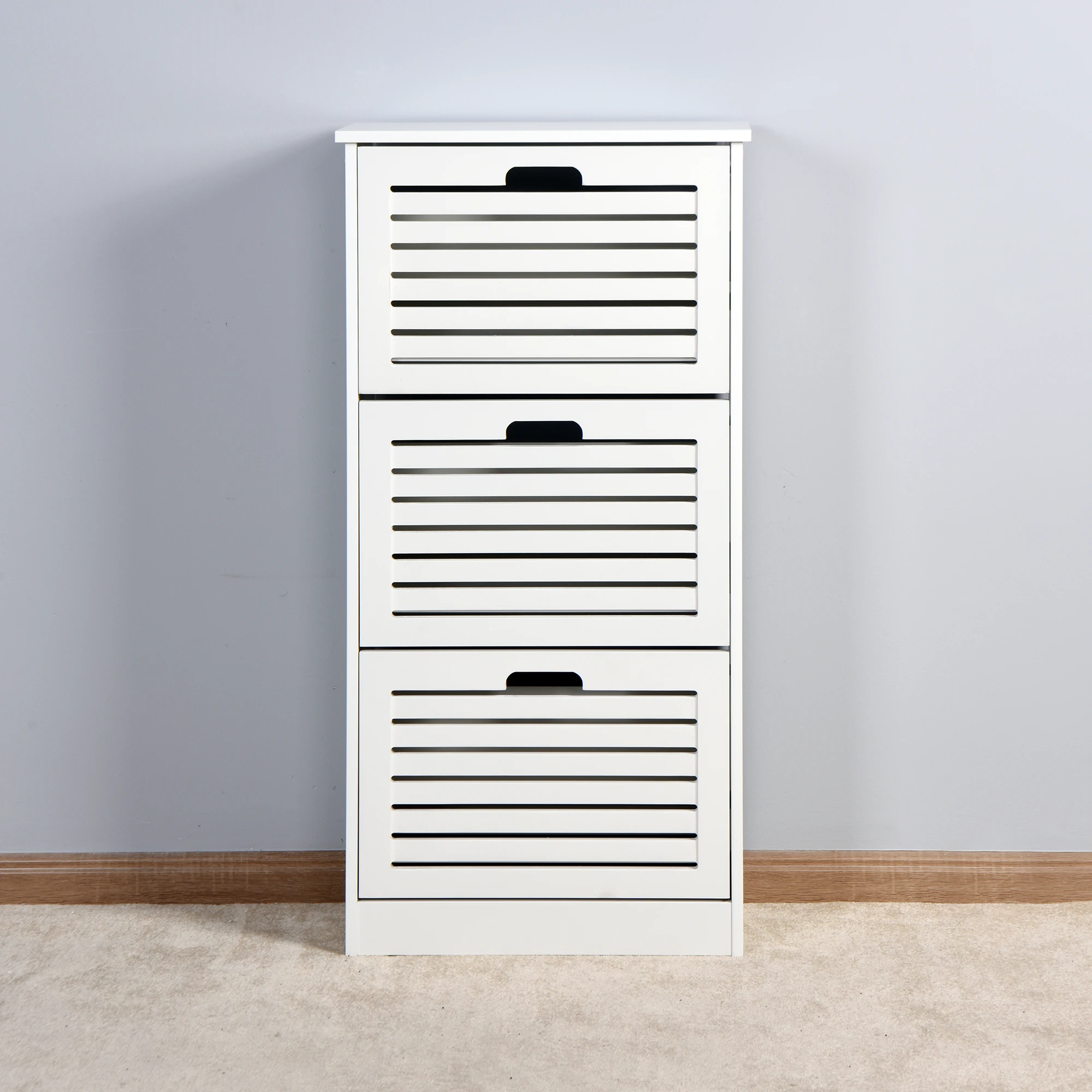 Elegant Large Capacity 3 Doors White Shoe Rack Storage Modern Wooden Shoe Cabinet