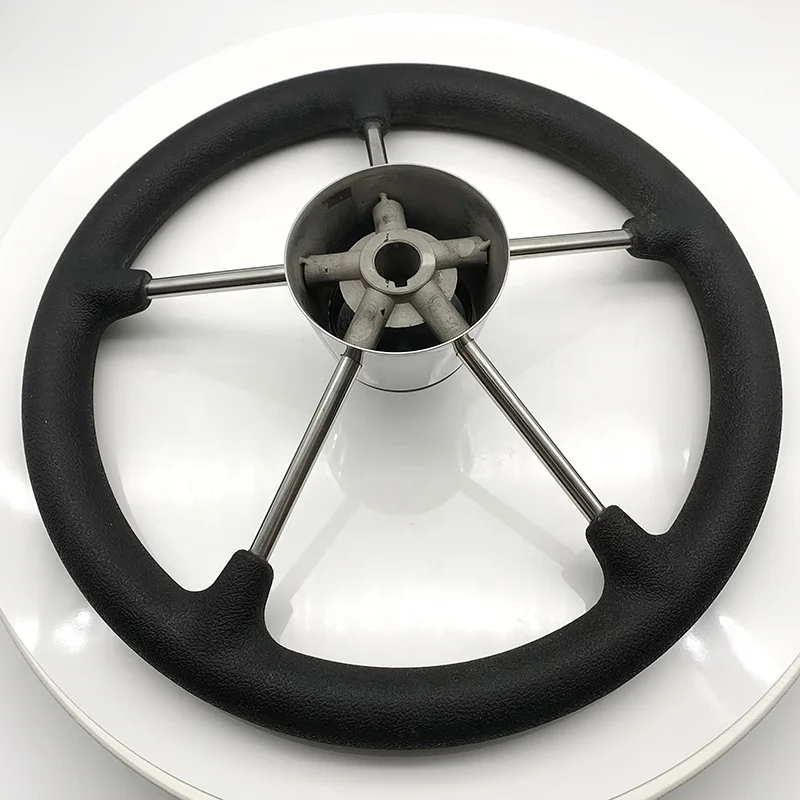 Marine Hardware 15 Inch Boat Steering Wheel Stainless Steel Silver Knob 5 Spokes Sport Steering Wheels High Mirror Polish 