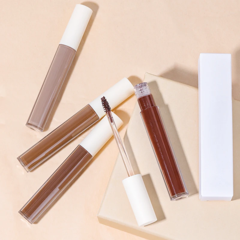 Private Label Customize 5 Colors Eyes Brows Makeup White Packaging Eyelash Mascara Waterproof Vegan Fiber Tinted Eyebrow Gel