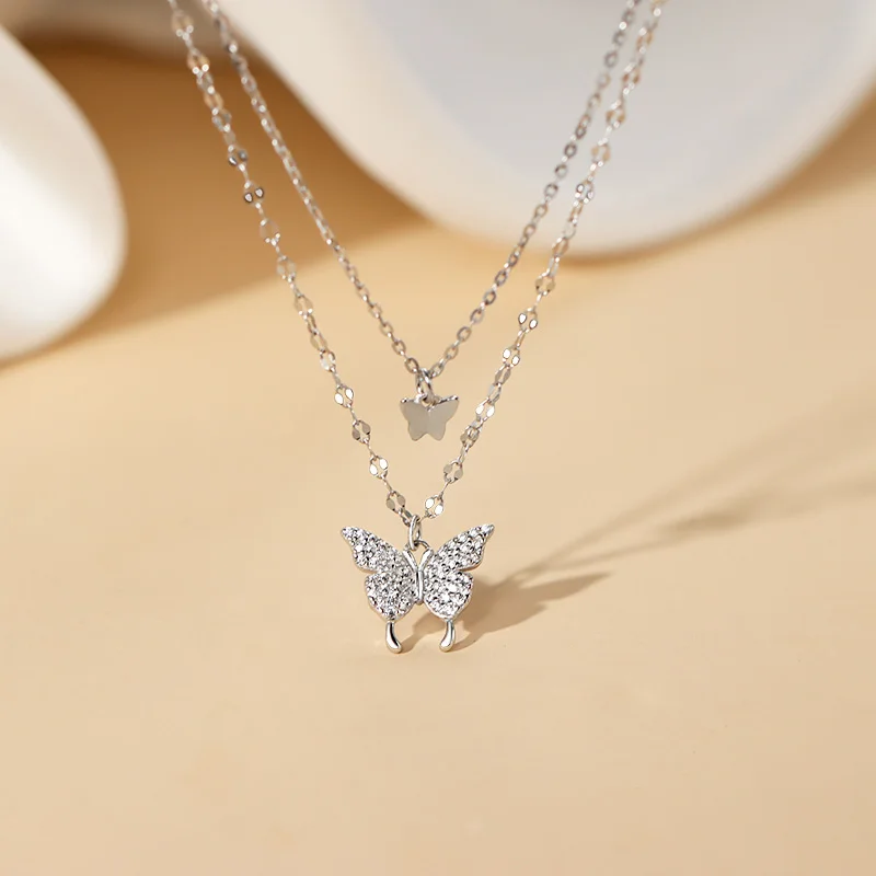 Женское изящное ожерелье ювелирные изделия на заказ позолоченное из стерлингового серебра 925 пробы с кристаллами и многослойными стразами в виде бабочки