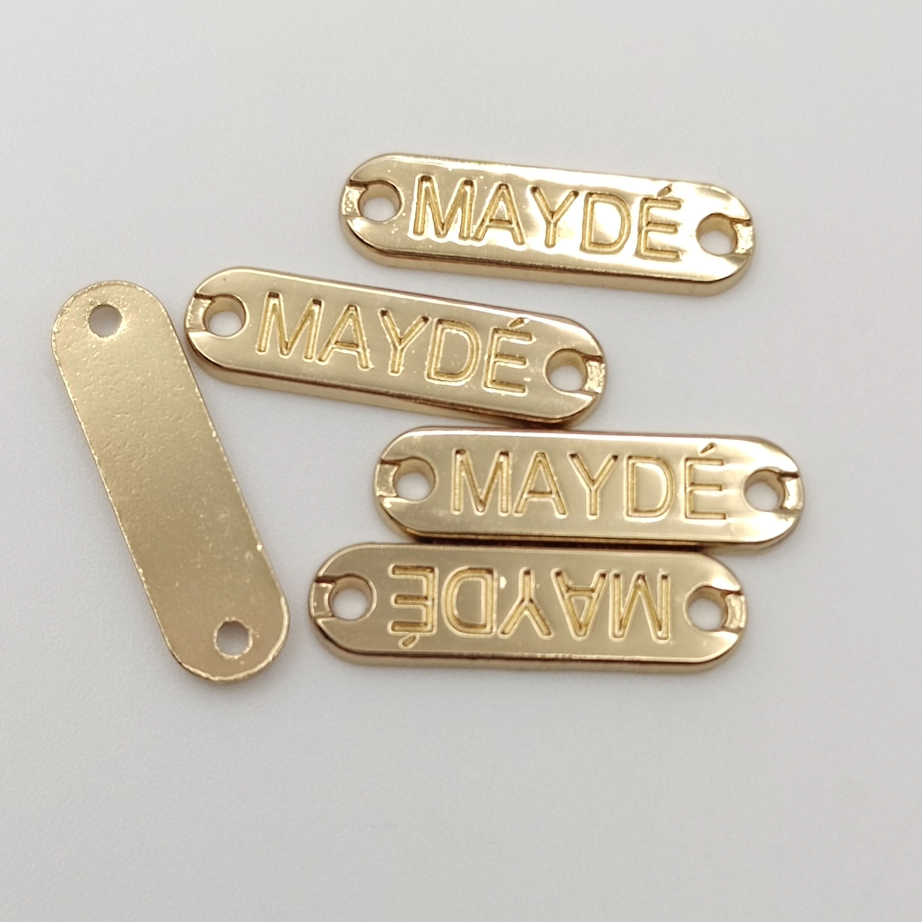 Clothing Hardware Accessories Nickel 2 Hole Sew Metal Label Custom Swimwear Logo Golden Metal Clothing Labels