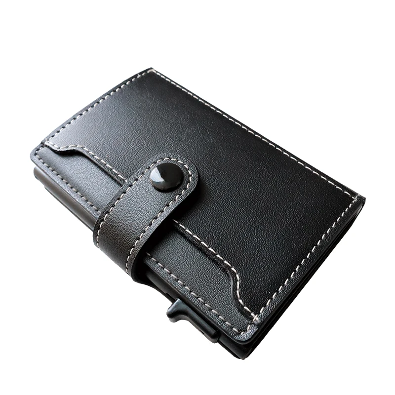 Genuine Leather Pop Up Credit Card Case with RFID NFC Protection for 10 Cards Wallet with Compartment for Notes and Coins