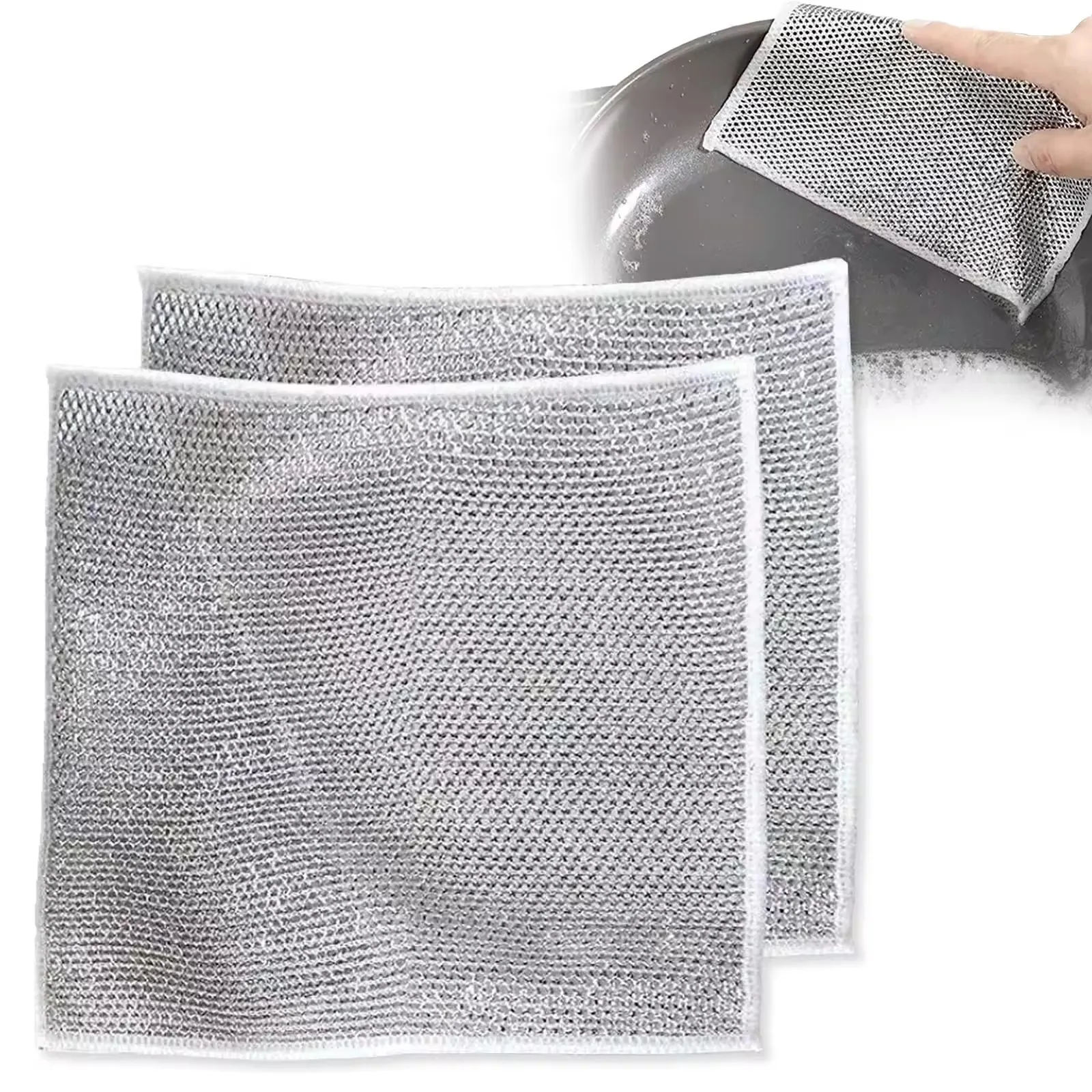 Factory Custom Multipurpose Kitchen Powerful Cleaning Silver Wire Dishwashing Rags Metal Wire Dishcloth Cleaning Cloth