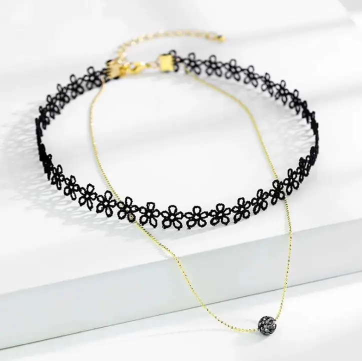 
Korean new fashion fine lace small flower choker necklace vintage double layer necklace women 