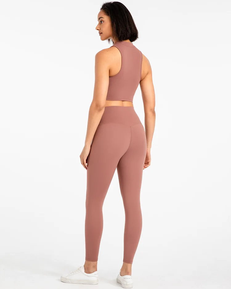 gym clothing active wear yoga bra and pants set front zipper design sports bra and no front seam leggings set