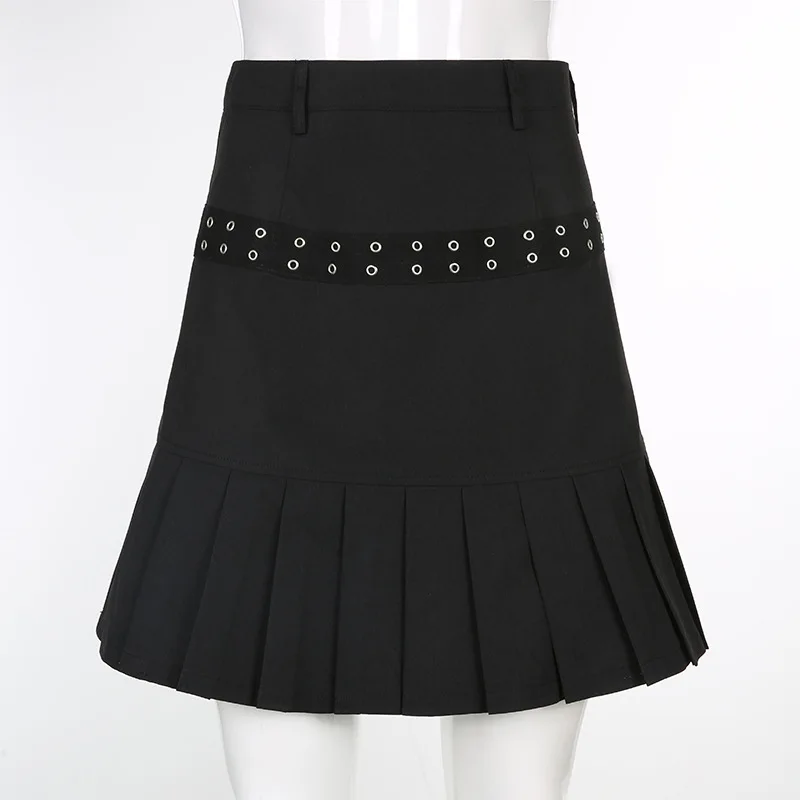 Fashion Streetweear Harajuku Gothic Cross Black Skirts Casual High Waist Mini Pleated Skirts Women Girls Skirt