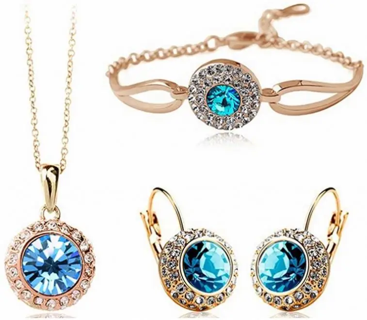 Женские модные ювелирные украшения, 18K, позолота, с украшением в виде кристаллов круглой формы ожерелье, браслет, серьги
