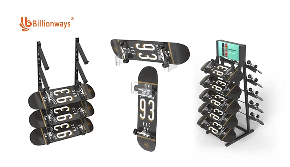 OEM Clear Acrylic Wall Mount rack for skateboard Wall Mount Storage Hook Deck Display Longboard