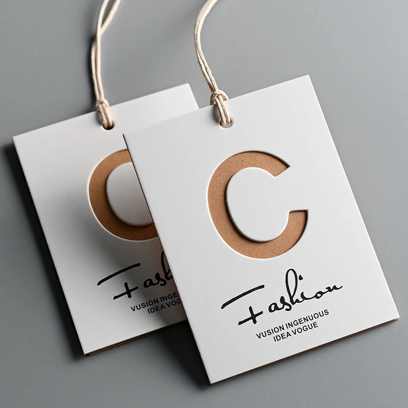 Garment Packaging Custom Logo Paper Thank Card Hang Tag UV Embossed Hangtags With Hole Hang Tag Clothing Tags Labels Custom