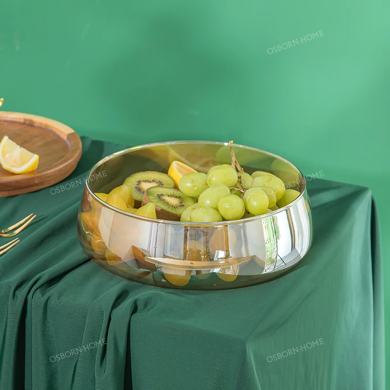 OSBORN Light luxury amber fruit basket glass bowl Snack tray with golden Deer for dinner or hotel