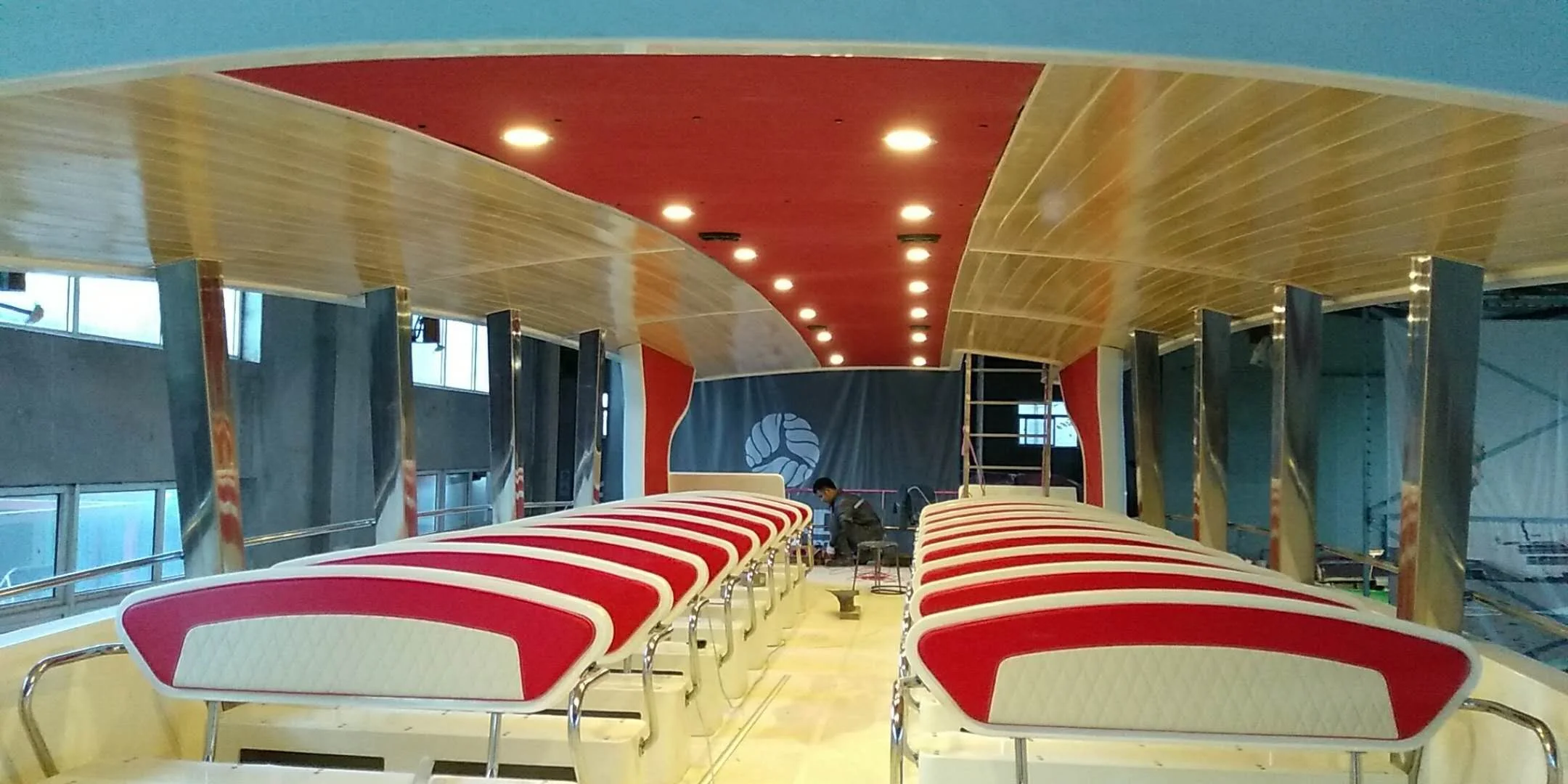 
49 feet fiberglass Catamaran 60 passenger boat for tourism company used at lake Ocean and Sea 