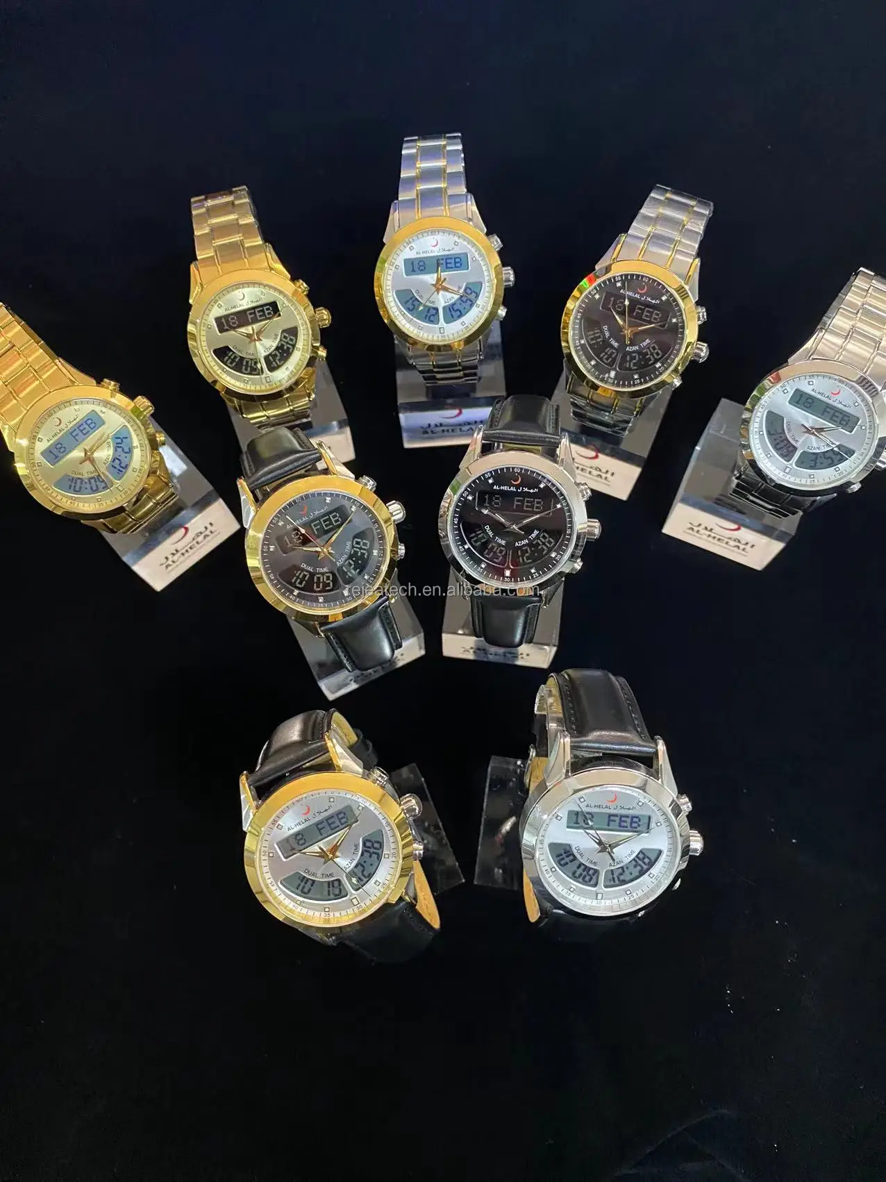 Al-helal AE-310 alharameen azan watch islamic 2024 Men Quran Dual Time Azan Wrist Watch AL FAJR Muslim Watch For Woman Ladies