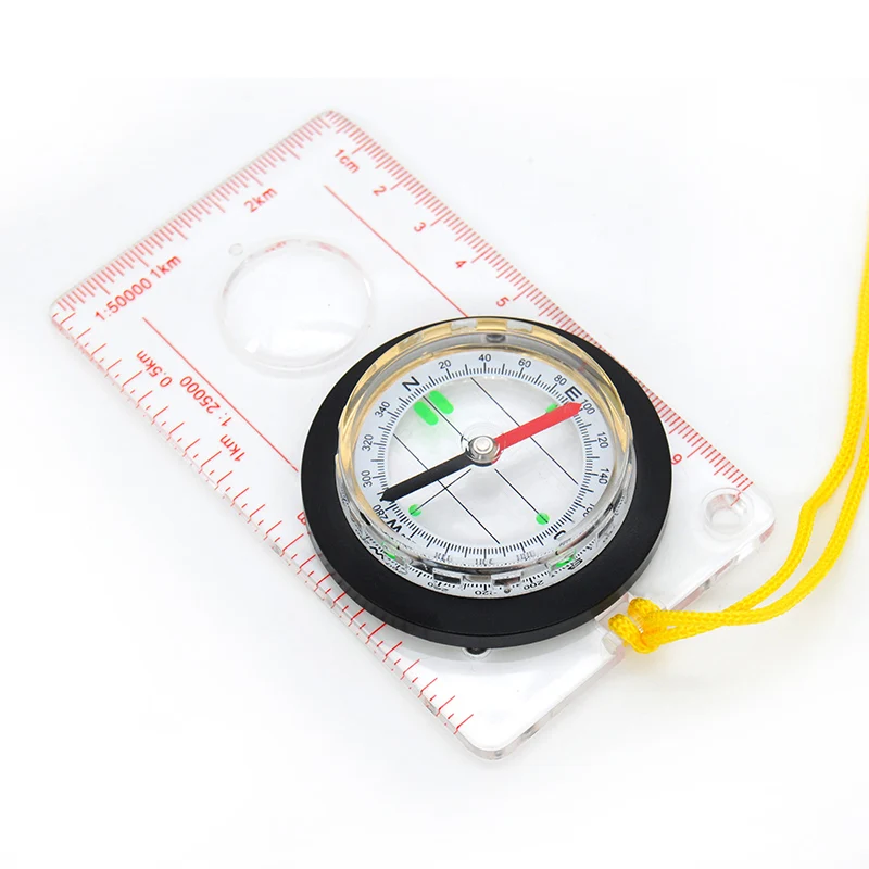 Portable 45-5A Acrylic Baseplate Compass Surveying Map Measure Scale Ruler with Oil-Filled Boussole Guide Dial Display Pointer