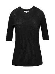 Горячая продажа ребристая ткань ультра-тонкая футболка с круглым вырезом и короткими рукавами черная
