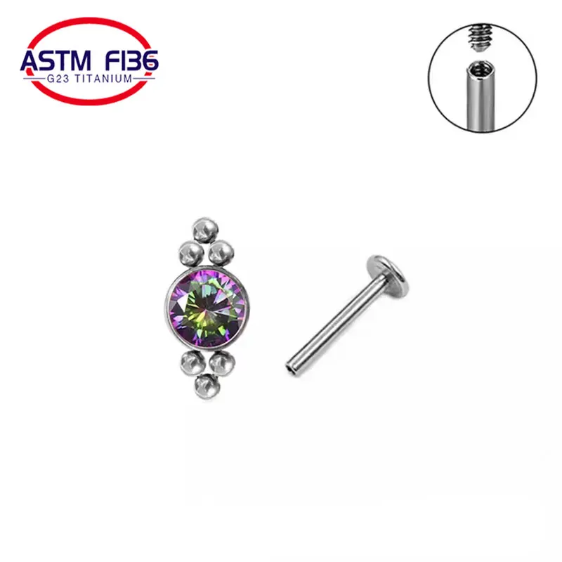 2022 New Multicolor Earrings G23 Titanium 16G Internal Thread Conch Tragus Helix Screw Back Stud Earrings