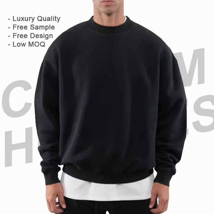 OEM blank french terry fleece custom crewneck oversized sweatshirt 100% cotton drop shoulder luxury men hoodies clothing 2024