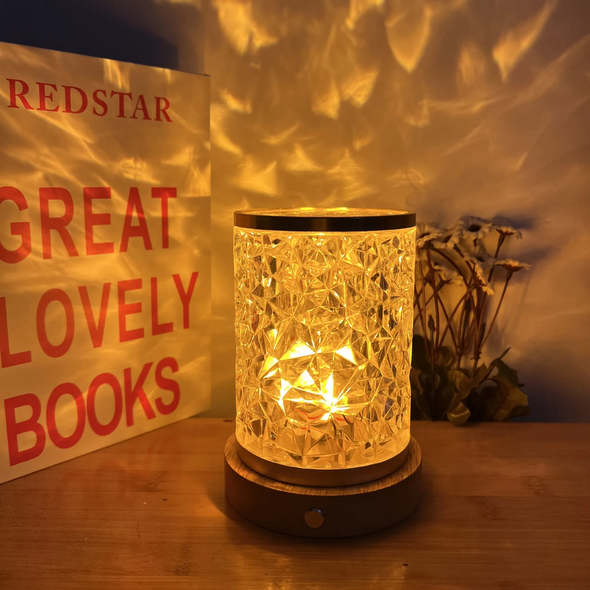 Modern New Projector Crystal Glass Night Light Luxury Decorative Rotating Dynamic Water Wave Ripple Projection Led Table Lamp