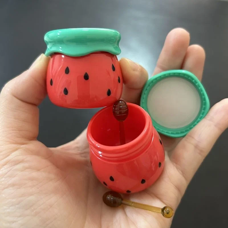 Hot sale 6g mini empty clear watermelon lip mask jar cute lip scrub packaging unique honey pot lip balm container with brush