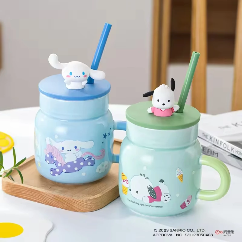 Cartoon My Melody Ceramics Straw Mug Water Cup 450ml Office Coffee Kettle Anime Doll Birthday Gift Cartoon Breakfast Cup