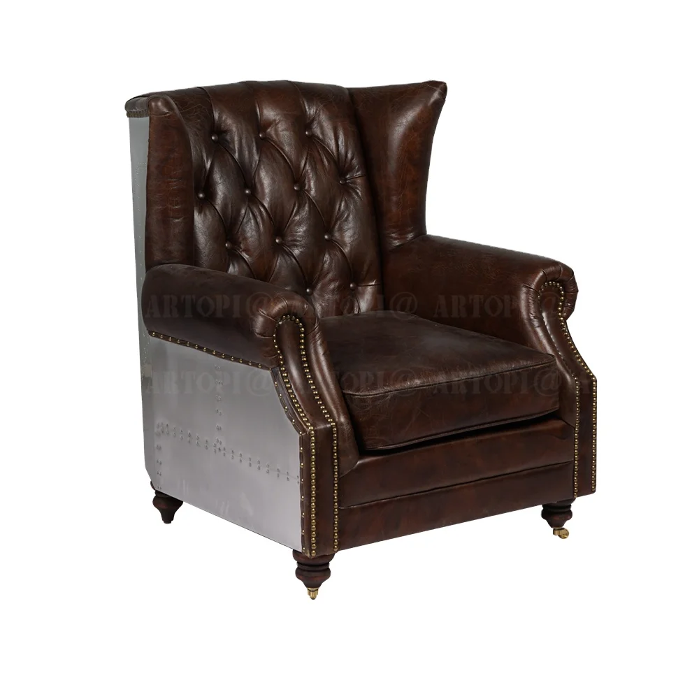antique style chesterfield luxury aluminum design leather living room household furniture armchair