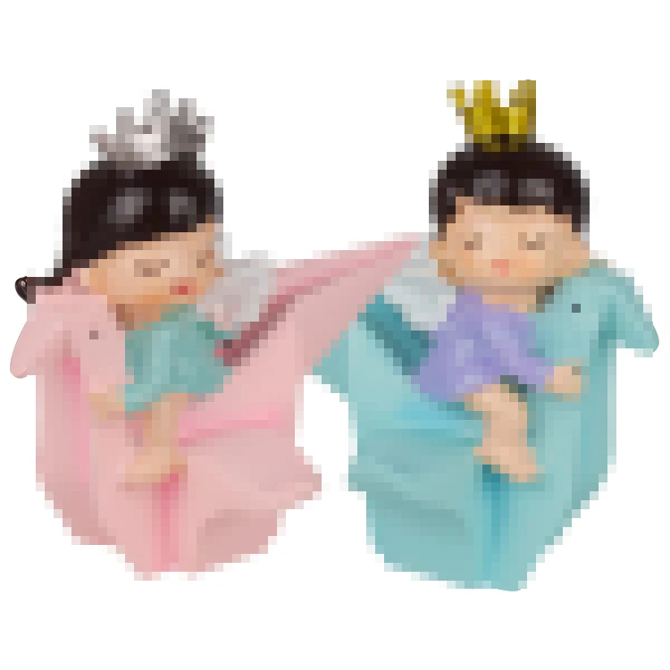 
PVC baby toys decorate cake birthday boy and girl sit on paper crane cake topper 