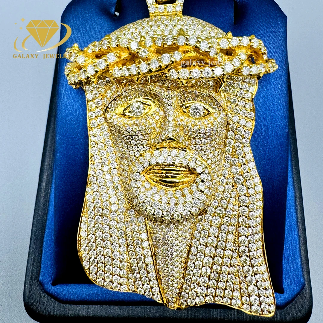 Moissanite Jesus Christ Piece Iced Out 925 Sterling Silver Diamond Vvs Gold Plated Chains Necklace Custom Jesus Head Pendant