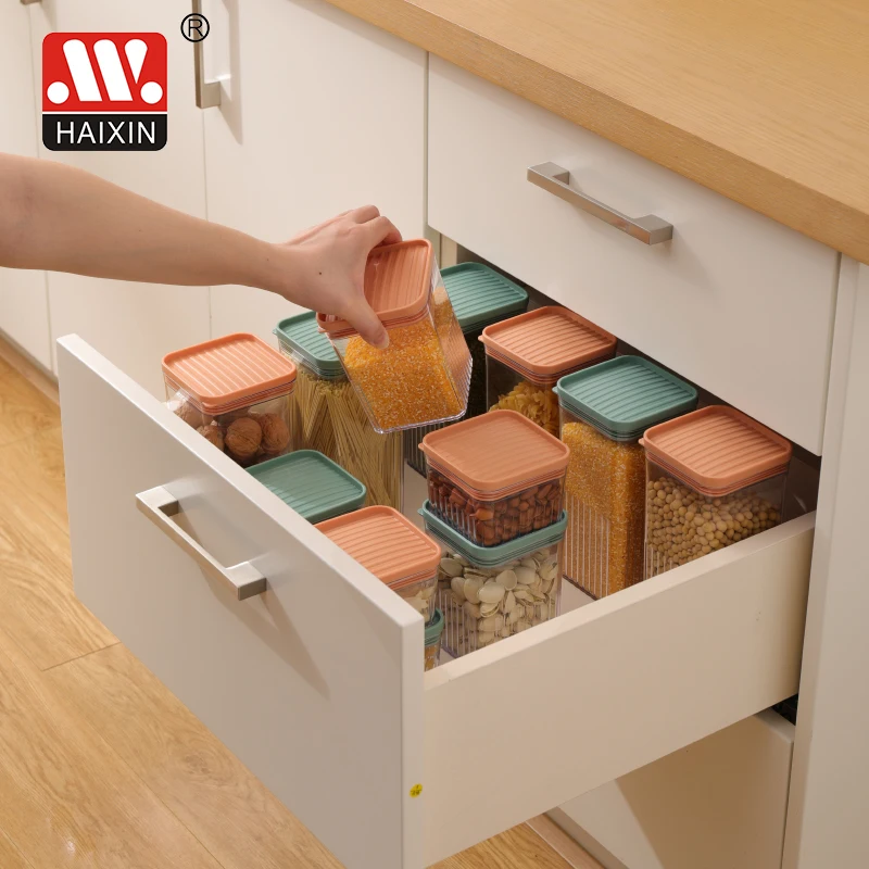 Haixing Stackable Storage Food Canister Plastic Box Airtight Lid for Kitchen Tall and Big 900ML Large