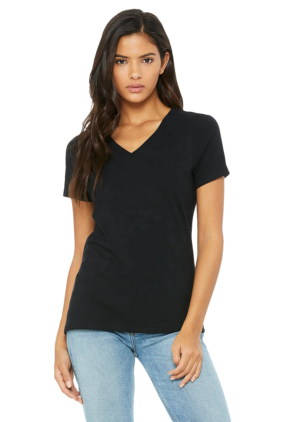 Оптовая продажа, простые растягивающиеся рубашки с v-образным вырезом, 100% хлопковая футболка на заказ с большим логотипом для женщин, Топ для женщин