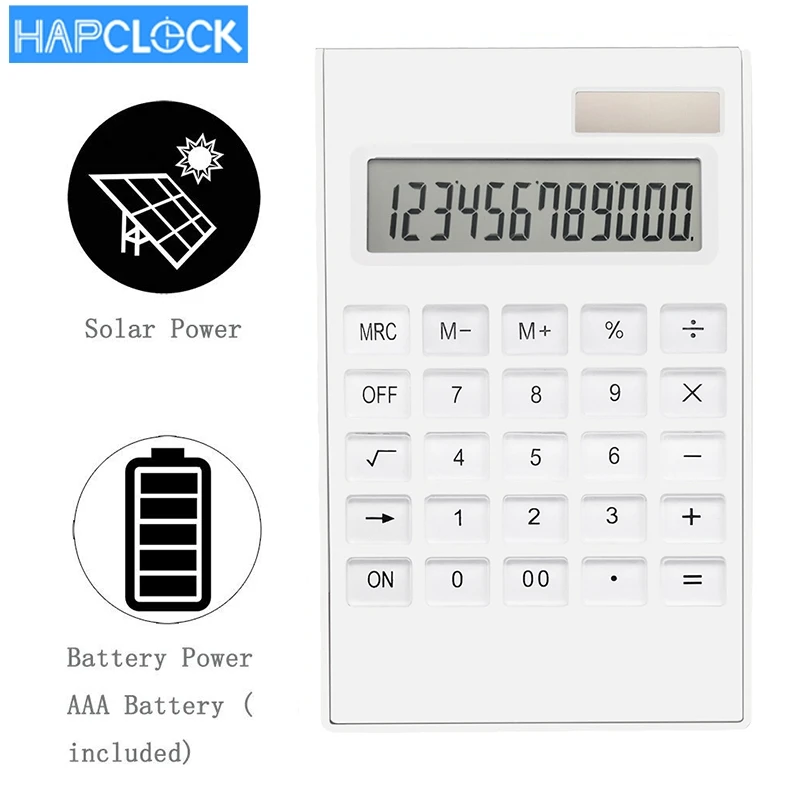 White Big Solar 12 Digit Electronic Office Desktop Calculator