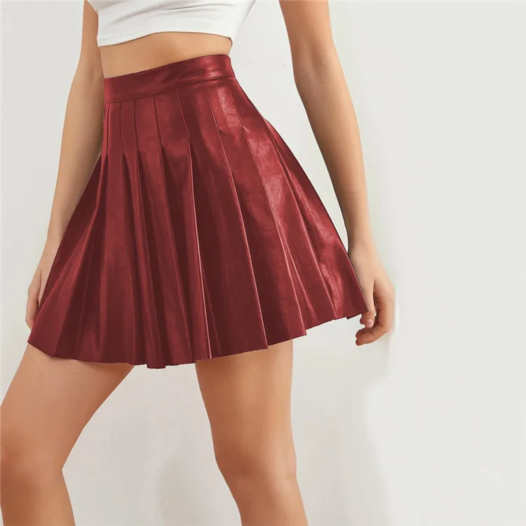 Summer Elegant Style Casual High Waist Leather Skirt Pu