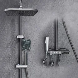 Gun grey design wall-mounted bathroom shower faucet main body all-copper adjustable piano button pressurized bathroom shower