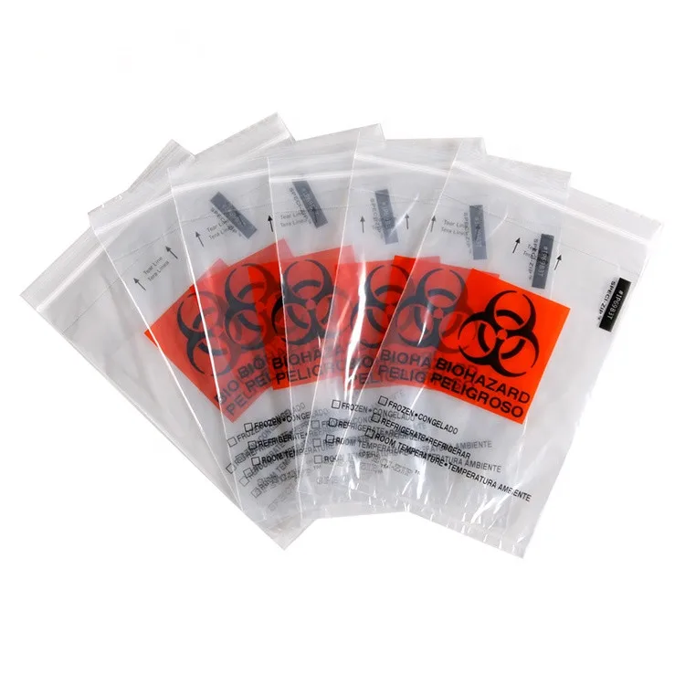  Plastic PE Biohazard Specimen Transport Zip Lock Medical Bag for
