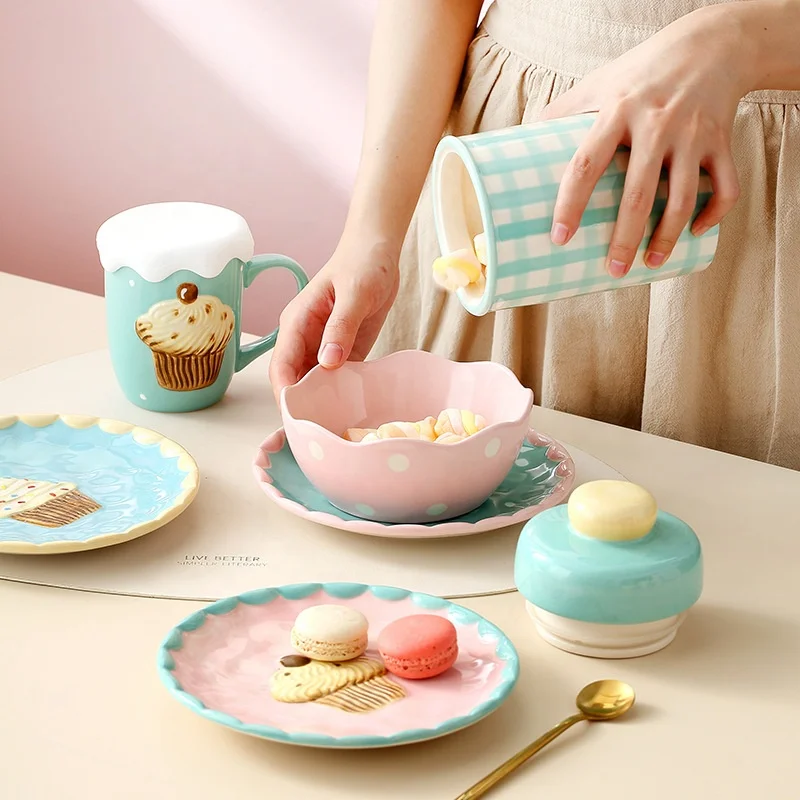 Dinnerware Set Cartoon CakeStyle Ceramic Cutlery Tableware Cute and Creative Rice Noodle Breakfast Bowl Stylish Design