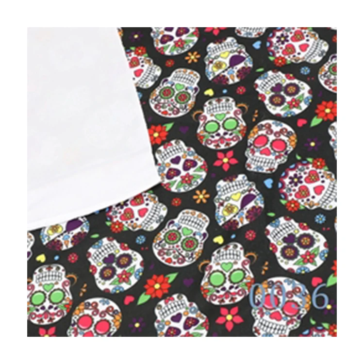 British style Christmas and Halloween printed fabric with skulls rainbow colored flowers DIY handmade bag material fabric