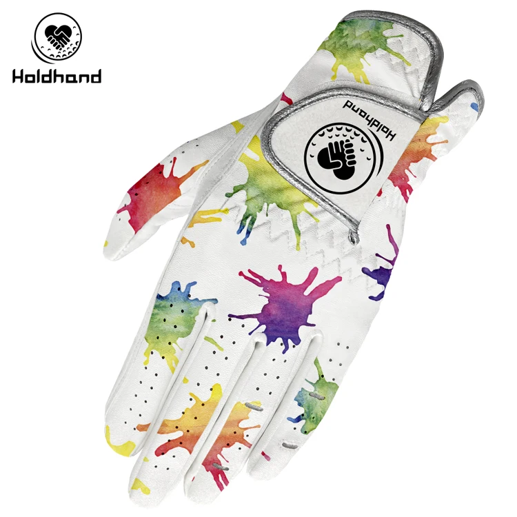 new stylished  designs cute pattern and multi-color OEM Anti Slip PU Leather With Lycra Golf Gloves