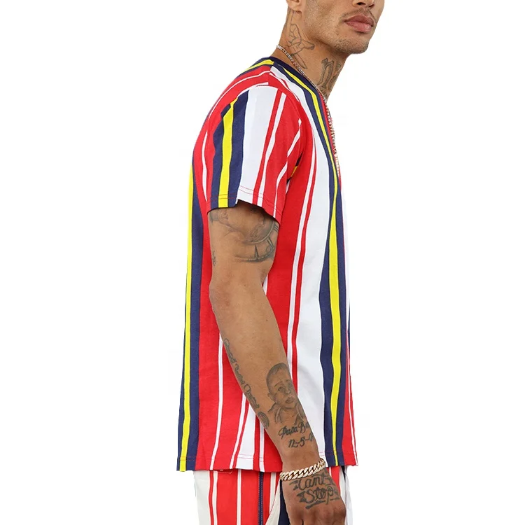 custom designer logo heavyweight t-shirt wholesale cotton tshirt high quality bulk striped graphic print streetwear men t shirt