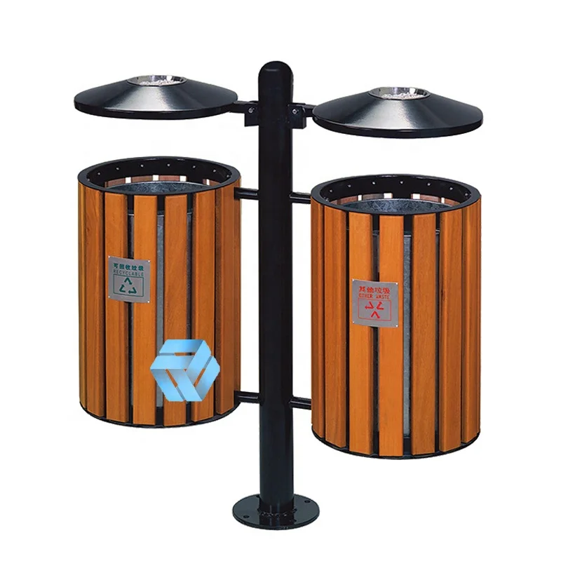 Trash Bin Outdoor Public Cleaning Equipment Black Big Street Parks Commercial Metal Ashtray Garbage Trash Litter Recycle Bin