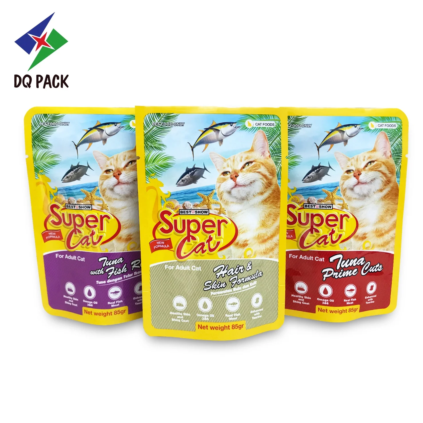 DQ PACK Custom Aluminum Foil Bag High Temperature 85g Stand Up Pouch Retort Doypack Pouch for Cat Dog Pet Food
