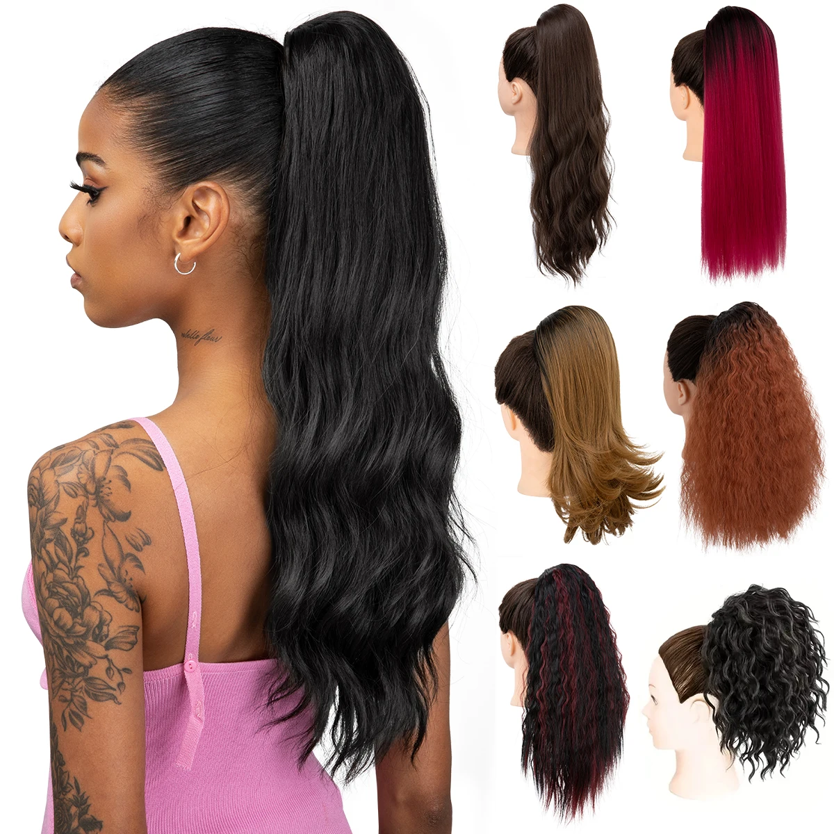 SARLA Drawstring Ponytail Yaki Long Wavy Extensions Short Kinky Curly Synthetic Clip In Hair Extensions For Black Women