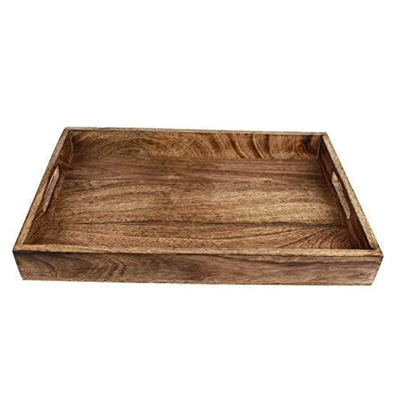 Custom Wooden Bamboo Round Floating Coffee Tea Food serving trays set With Handles