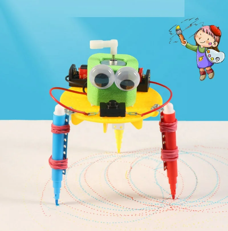 Electric Doodle Robot Model Kits Toy Safety Plastic Handmade Assembly Science Experiment Toys for Children DIY Art Drawing Model