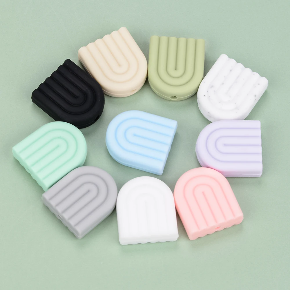 Low Moq Wholesale Baby Teething Custom Silicone Beads BPA Free Silicone Beads Keychain Rainbow Arch Silicone Beads for Pacifier