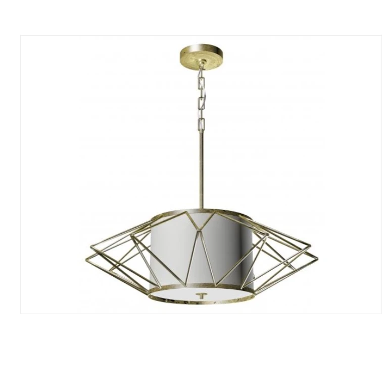 Luxury matt black iron frame ceiling pendant light with linen white color for hotel